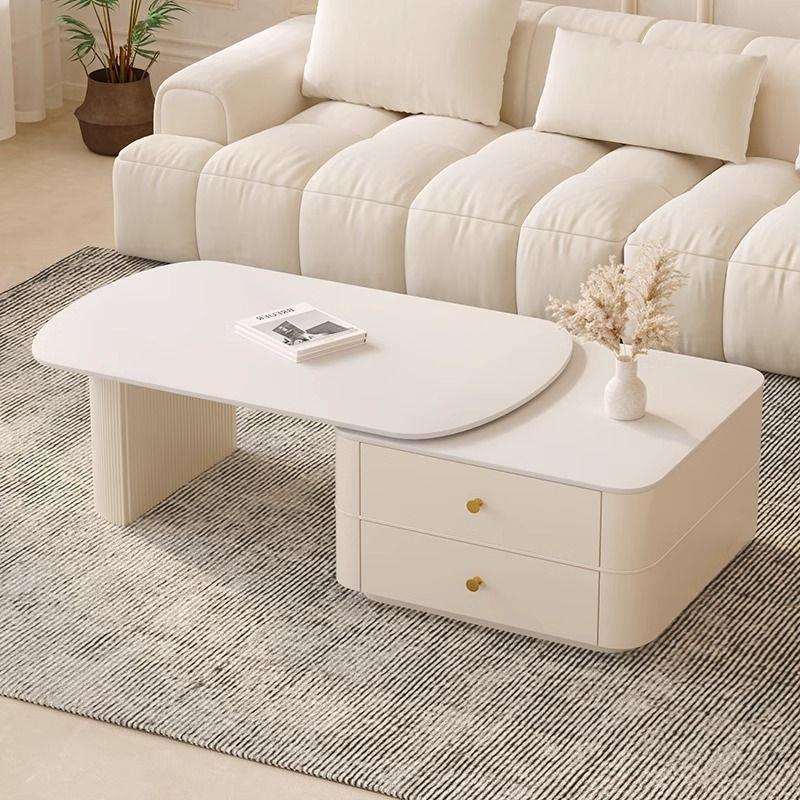 奶油风茶几客厅2023新款伸缩茶桌家用小户型现代简约轻奢岩板茶台