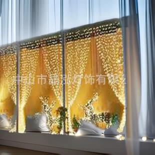 PVC导线圣诞花环仙女LED窗帘冰柱灯2×1.5m防水可拆式LED窗帘灯