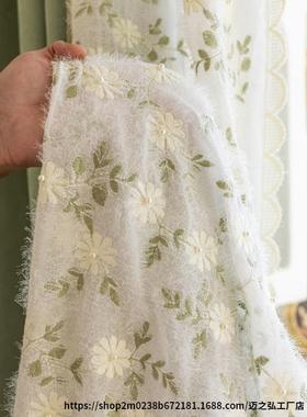 春野浮绿法式浪漫蕾丝刺绣花边复古田园美式绿色遮光窗帘