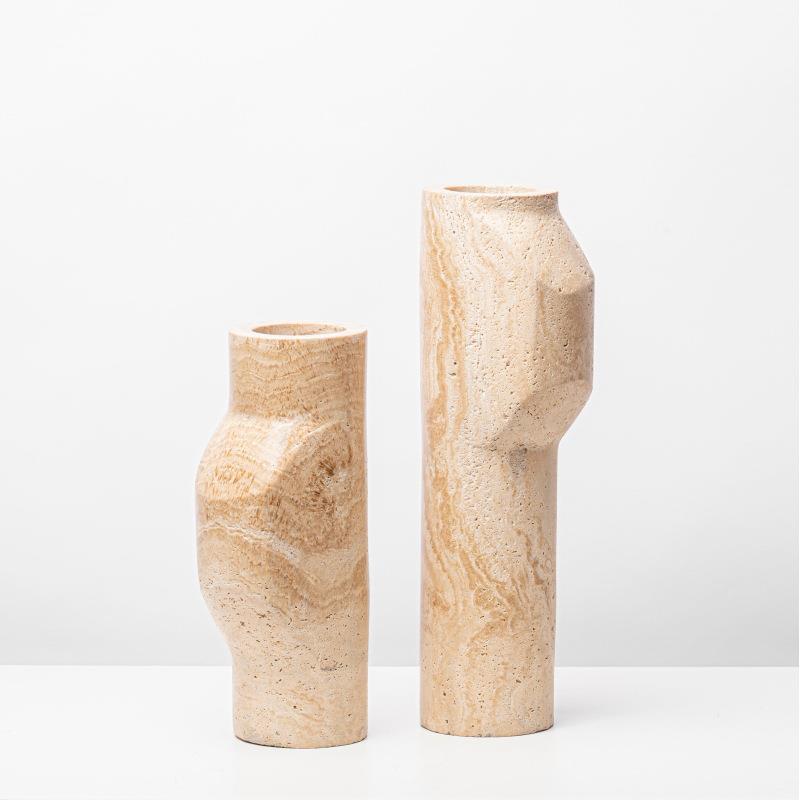 简约现代创意天然黄洞石大理石花瓶花器轻奢软装客厅茶几桌面饰品