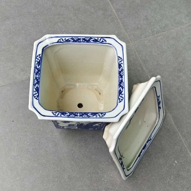 陶瓷花盆高温青花瓷带托盘兰花绿萝盆景老庄花卉八角盆多肉盆