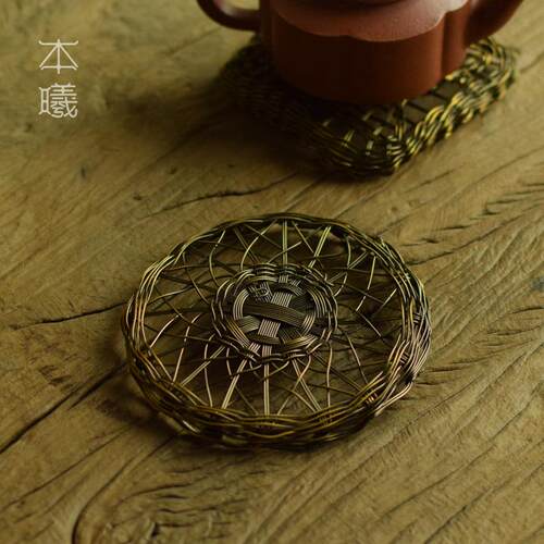 铜制手编壶承茶承干泡盘茶托隔热养壶垫日式复古茶具配件厂家直销
