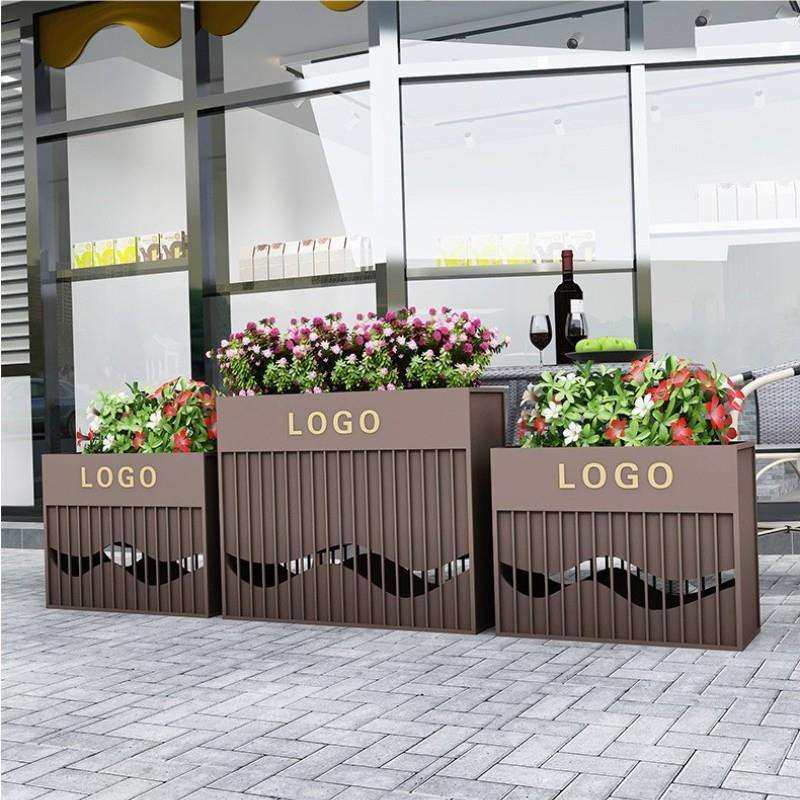 镀锌钢板种植花槽不锈钢可移动花盆组合开业花架金属铁艺户外花箱