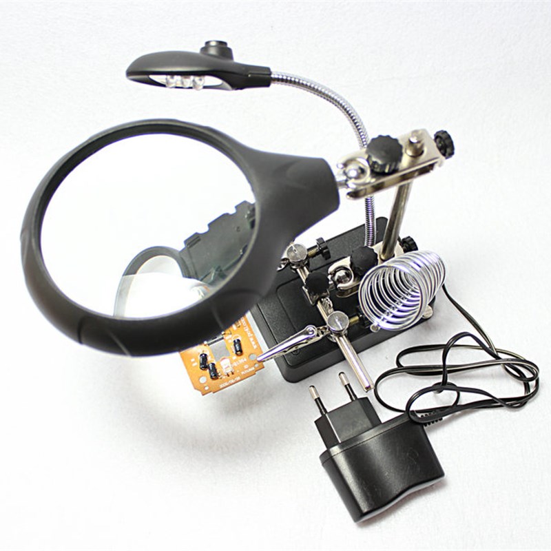 带LED灯多功能电焊台 台式放大镜10倍 电烙铁支V架工作台 套装