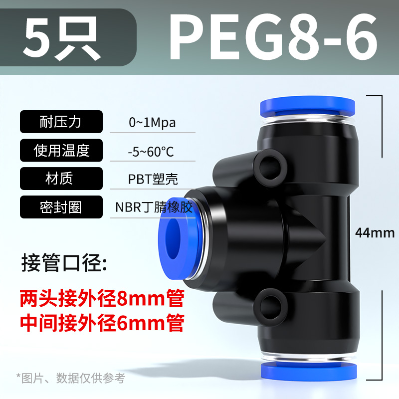 气管快速接头e三通PE直通PU变径PG/PEG气动高压软管快插汽6/8/10m