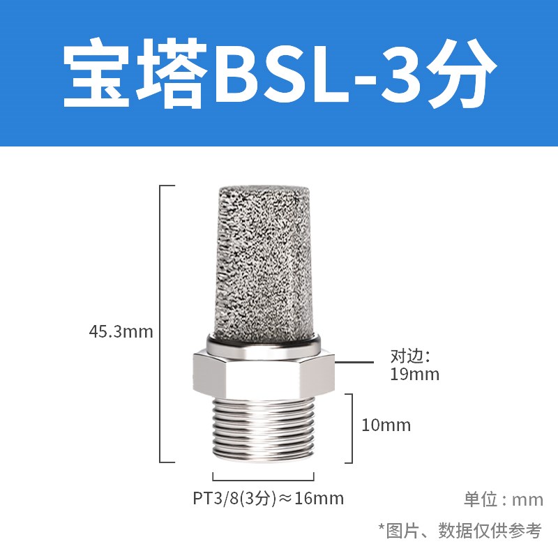 304不锈钢气动消声器电磁阀排气管消D音过滤器平头宝塔气阀BSL-02