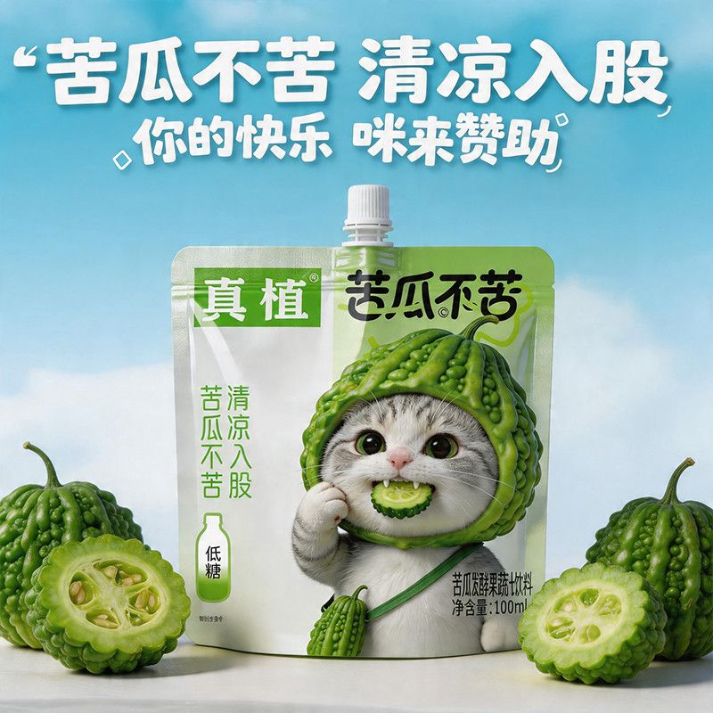 真植苦瓜不苦发酵果蔬汁饮料不苦的苦瓜水植物饮料低糖饮料一整箱