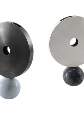 简约家居北欧风i软装家居创意圆形金属花瓶桌面餐桌摆件大理石底