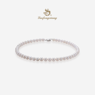 宝扣颈链生日送女友礼物 元 老凤祥强光近圆珍珠项链妈妈款 正品