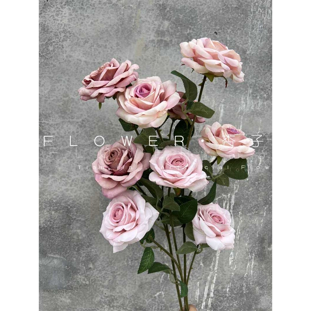 3头钻石玫瑰仿真花油画玫瑰豆沙婚庆绢花