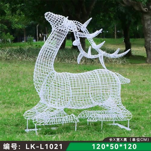 户外不锈钢镂空梅花鹿雕塑草坪公园林售楼部发光线条仿真动物摆件