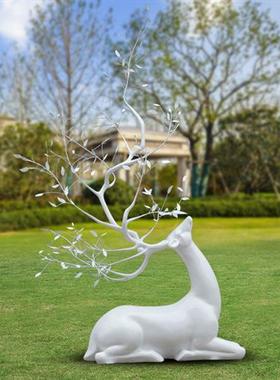 不锈钢雕塑铁艺蝴蝶鹿角梅花鹿摆件橱窗玄关酒店大堂会所动物美陈