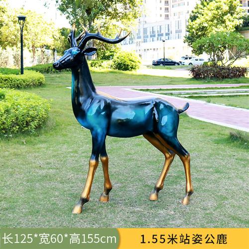 户外广场仿金属梅花鹿摆件玻璃钢切面动物雕塑园林装饰抽象几何鹿