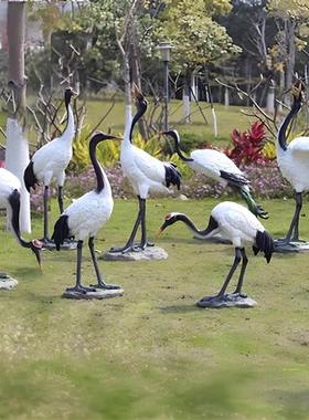 仿真仙鹤摆件大型雕塑玻璃钢动物丹顶鹤户外园林花园假山水池造景
