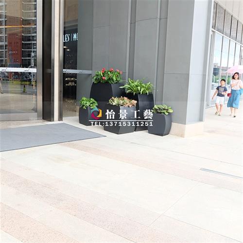 玻璃钢组合矩形花盆创意黑色组合玻璃钢花盆商场广场美陈摆件