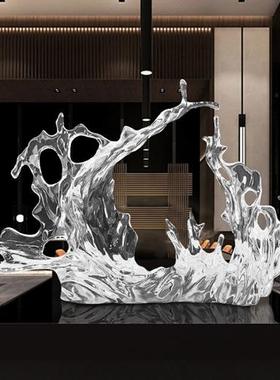 现代轻奢透明树脂雕塑浪花摆件酒店大堂样板房售楼处软装饰艺术品