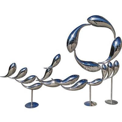 彷真小鱼抽象鱼雕塑售楼部水池装饰不锈钢切片鱼群海洋海豚摆件