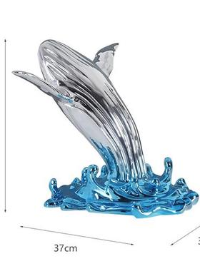 玻璃钢电镀鲸鱼落地大摆件海豚鲨鱼雕塑商场大堂酒店壁挂艺术装置