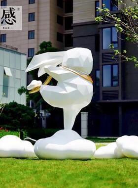 玻璃钢几何兔子雕塑户外公园园林景观售楼处抽象块面大型动物摆件