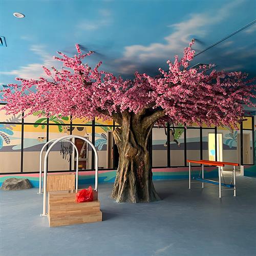 广东高仿真桃花树玻璃钢大树造景大型许愿树婚庆室内包柱假樱花树