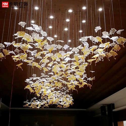 现货大型工程酒店吊灯别墅售楼中心宾馆大堂水晶灯艺术枫叶装饰灯
