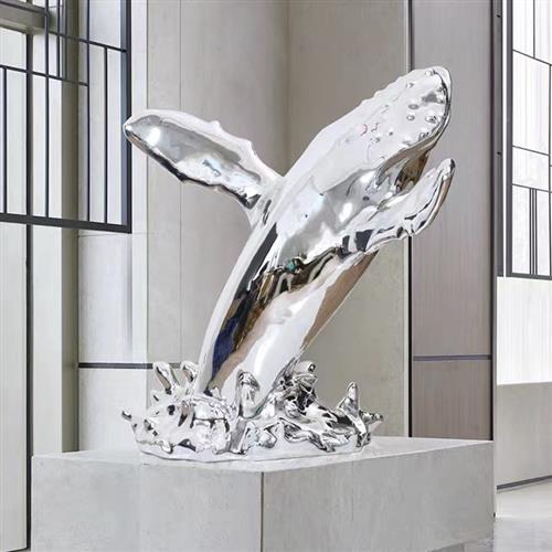 鲸鱼雕塑摆件海豚鲨鱼落地装饰售楼处酒店大堂楼梯间玻璃钢艺术品
