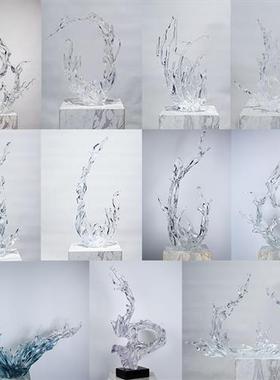 创意大型浪花雕塑酒店大堂餐厅轻奢透明树脂艺术品落地摆放定制