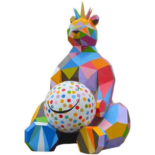 不锈钢网红熊雕塑几何切面仿真动物抽象金属发光母子熊公仔大摆件