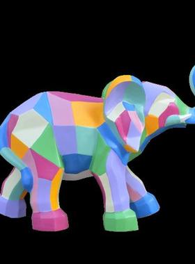 户外玻璃钢彩绘几何大象雕塑幼儿园售楼部草坪大型动物落地小摆件