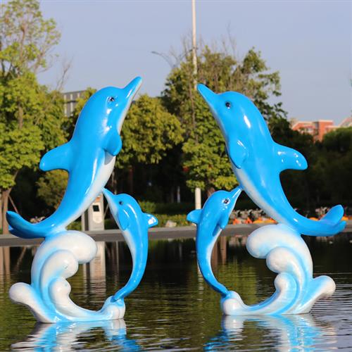 大型仿真海豚雕塑酒店餐厅幼儿园水池游泳馆玻璃钢喷水摆件装饰品