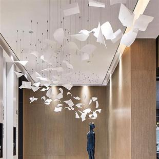 文艺书页枫叶创意玻璃吊灯酒店大堂艺术灯售楼会所大厅瓦片工程灯