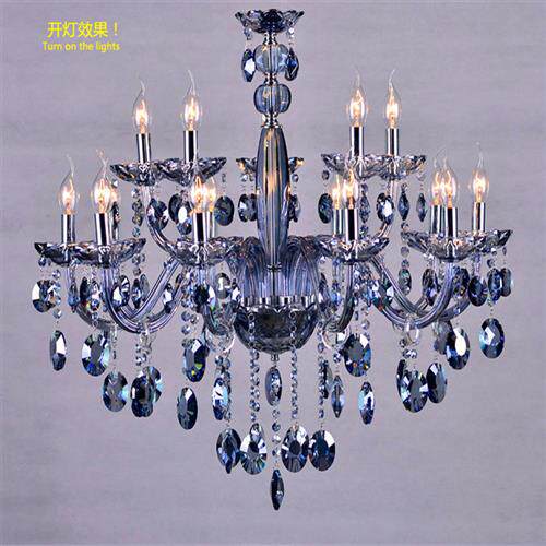 蓝色水晶吊灯欧式灯简欧客厅灯具美式卧室餐厅灯奢华大气蜡烛灯饰