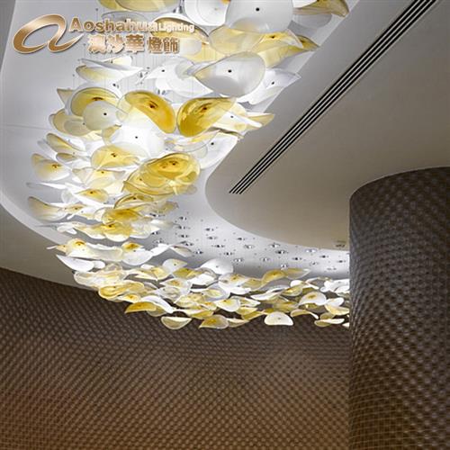 琉璃荷叶盘大吊灯吹制飞碟艺术吊灯会客厅大会议厅用大吸顶吊灯