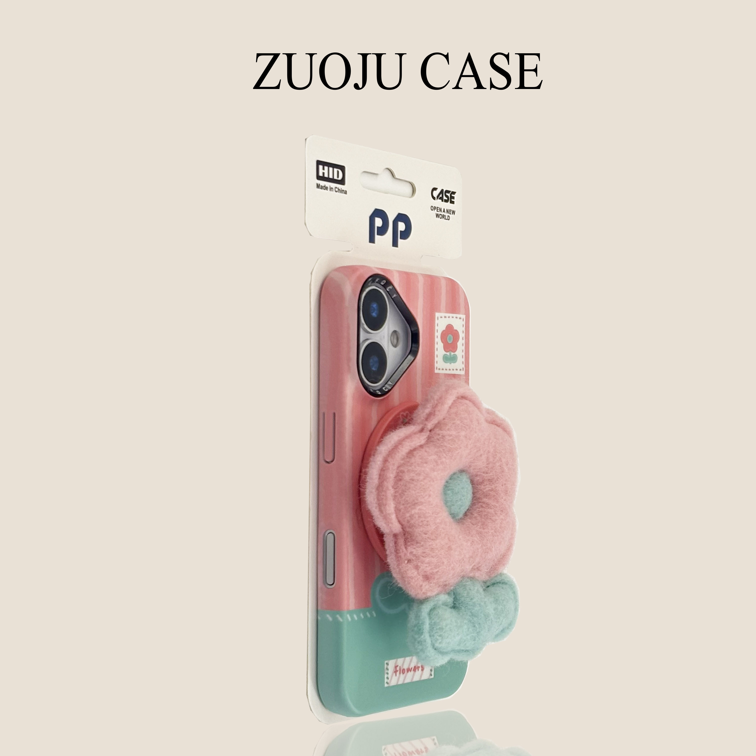 粉绿拼色毛绒花朵磁吸支架适用苹果17手机壳新款17promax菲林硬壳iphone16promax全包苹果15防摔女14女款1312