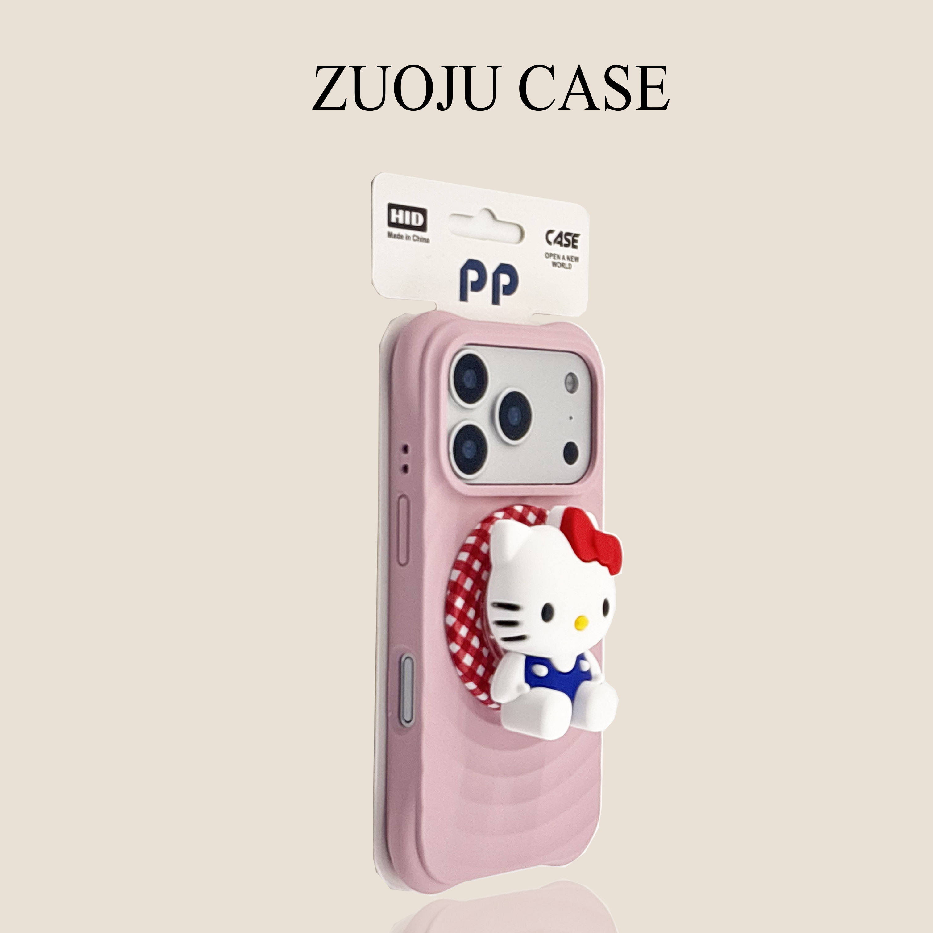 樱花粉波漾纹KT猫磁吸支架适用苹果17手机壳新款iphone17promax液态硅胶苹果16promax苹果15pro防摔13女款14