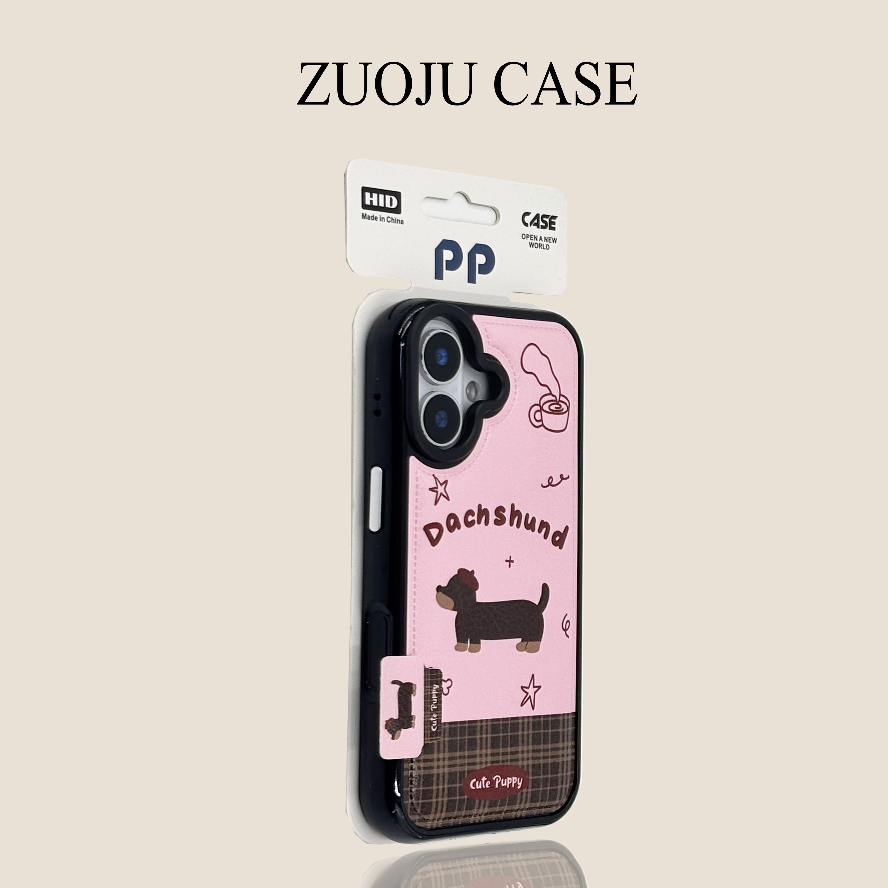 黑边粉棕格纹腊肠狗苹果17手机壳新款iphone17promax硅胶全包苹果16ProMax小众苹果15pro防摔女14pm保护套