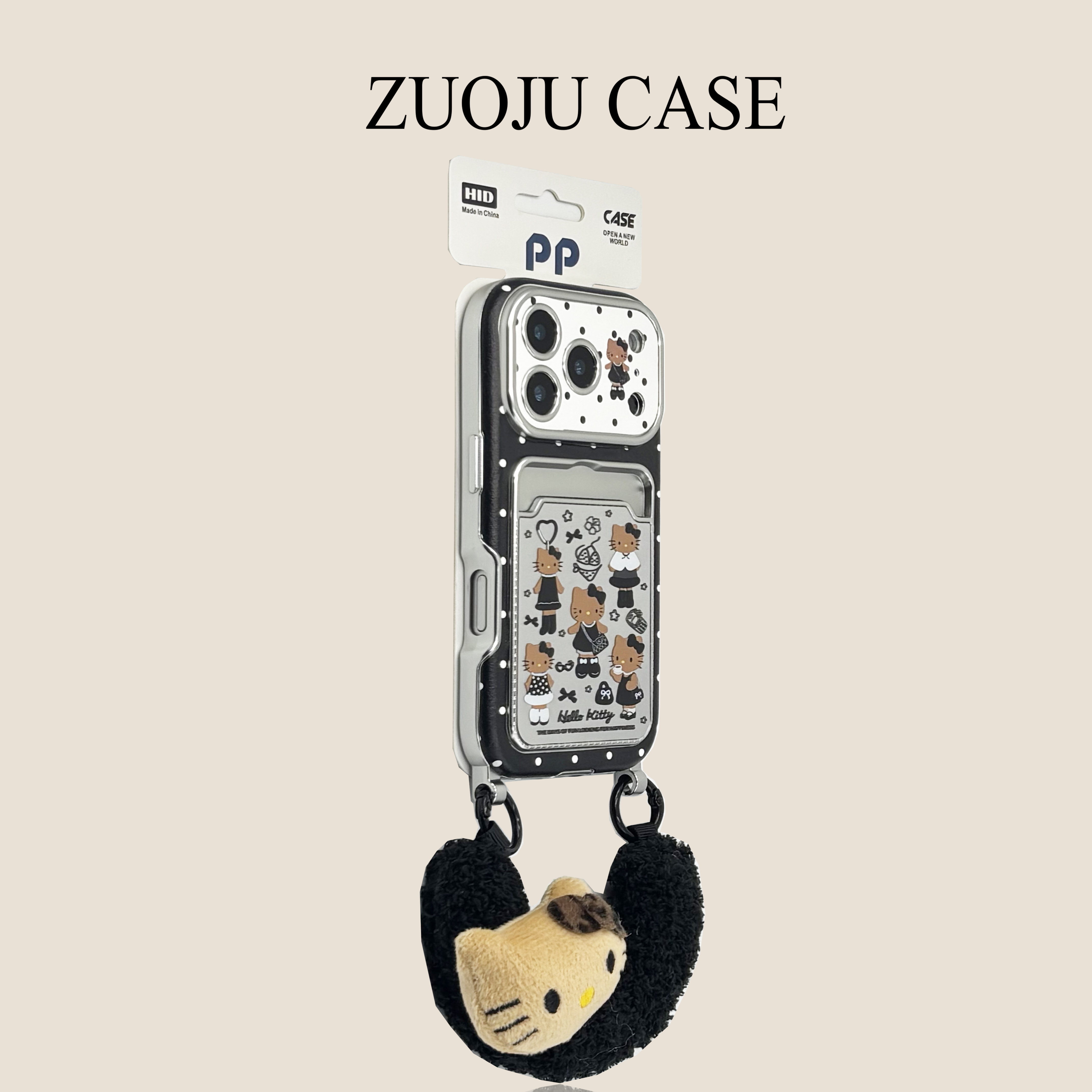 黑波点银色卡包黑裙KT猫挂件挂绳苹果17手机壳新款iphone17promax全包苹果16ProMax小众苹果15pro防摔女14p套,3C数码配件,手机保护套/壳,淘宝优惠券,粉丝福利购,淘宝优惠卷