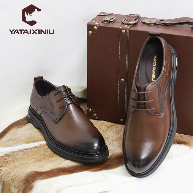 亚太犀牛商务皮鞋头层牛皮休闲耐磨中年父亲新郎鞋商场专柜特价鞋