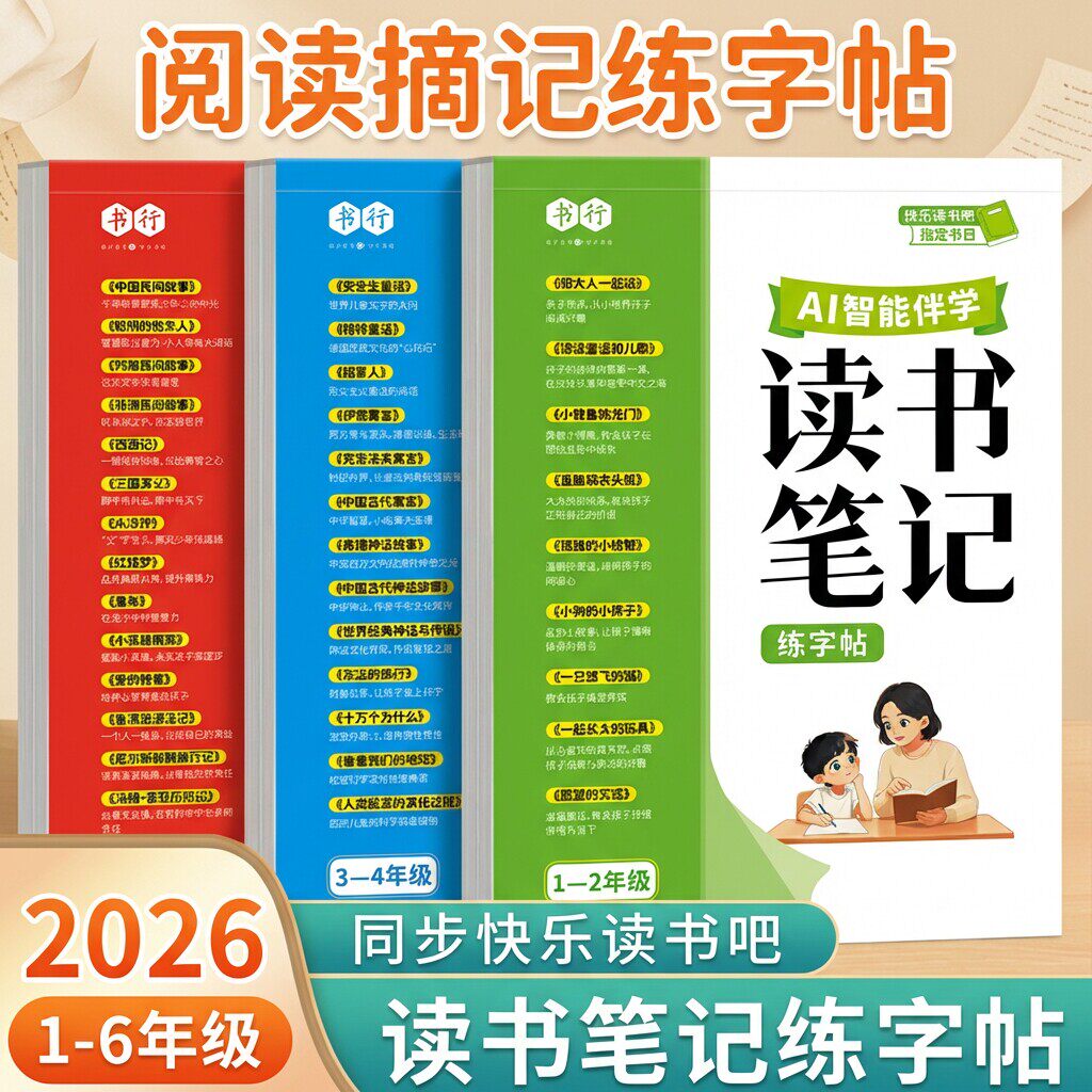 2026书行新版小学1-6年级读书笔记练字帖快乐读书吧AI伴学书目阅读摘抄本硬笔描红写字帖一二三四五六年级上下册儿童每日一练字帖