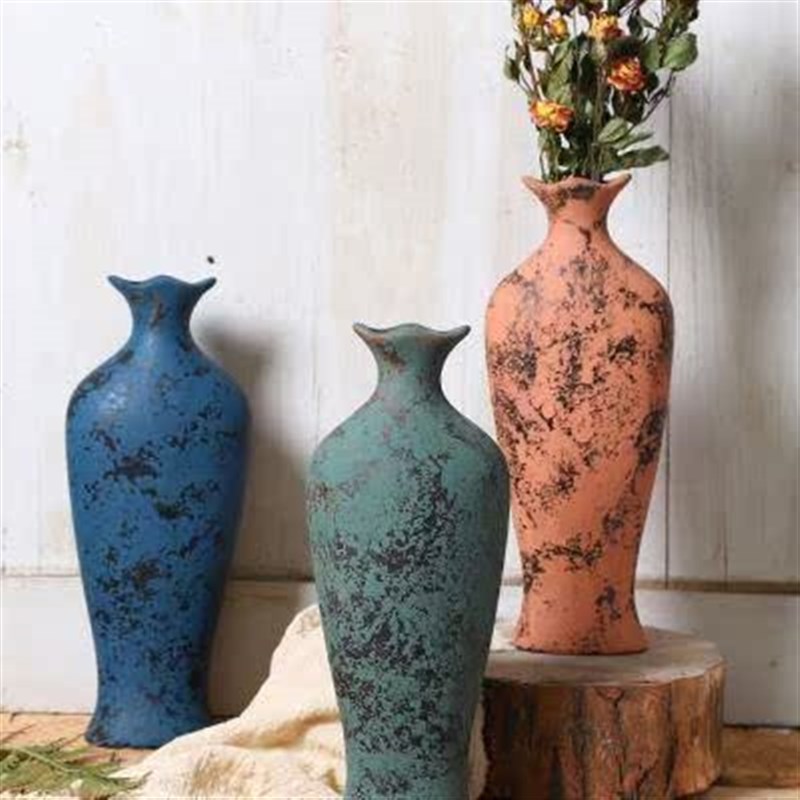 漏陶缘溪b陶瓷覆古陶粗陶捡干厅花水养小花瓶客插花摆件罐