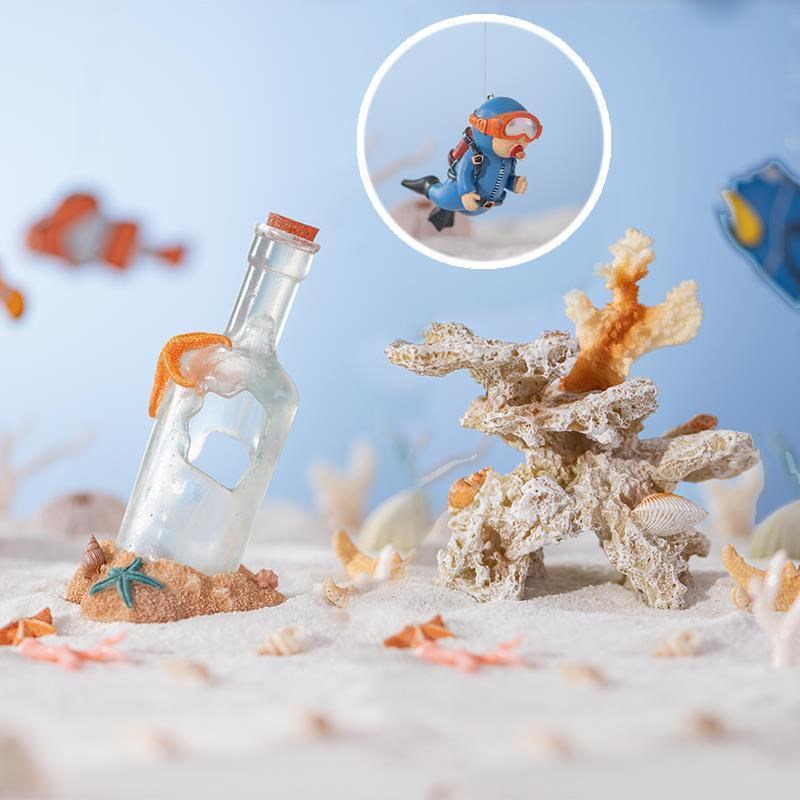 .小鱼缸观赏鱼缸造景装饰品套餐摆件石子底沙假T山沉水缸漂流瓶景