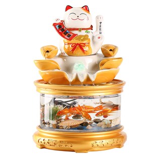 招财猫自动招手流水摆件小型玻璃鱼缸客厅M店铺收银台新店开业送