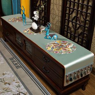 桌旗电视柜防尘盖巾餐桌垫家用电视O柜布红木沙发坐垫可定 新中式