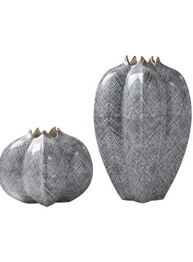 灰色网格杨桃陶瓷花瓶p摆件创意插花艺客厅酒店样板间摆设软装饰