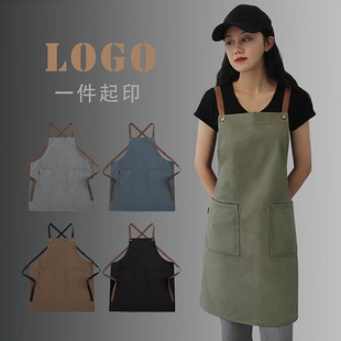 奶茶店商用防水帆布定制logo印字 围裙女时尚 男工作服厨房网红新款