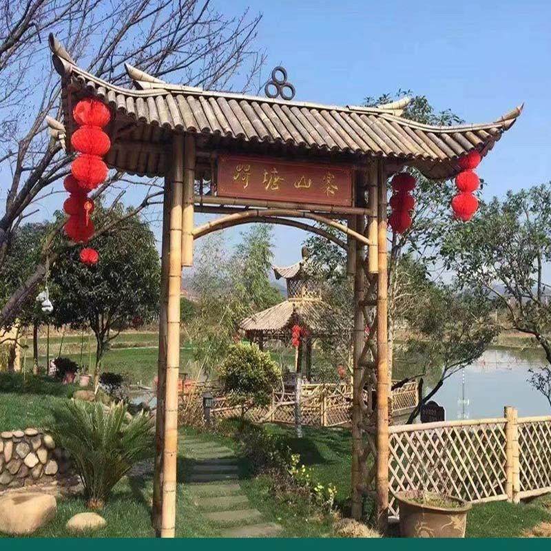 竹门头竹子门楼竹篱笆围栏庭院农场户外竹门楼园艺竹围栏竹子门楼