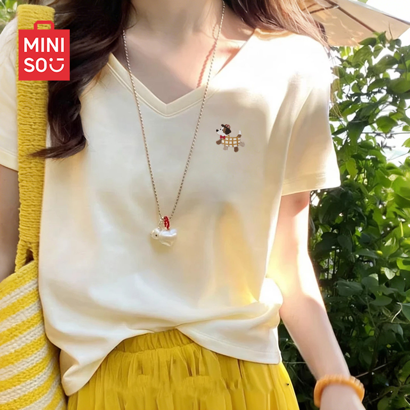 名创优品鸡心领t恤女短袖2026新款夏天凉感抗菌体恤胖mm大码女装D