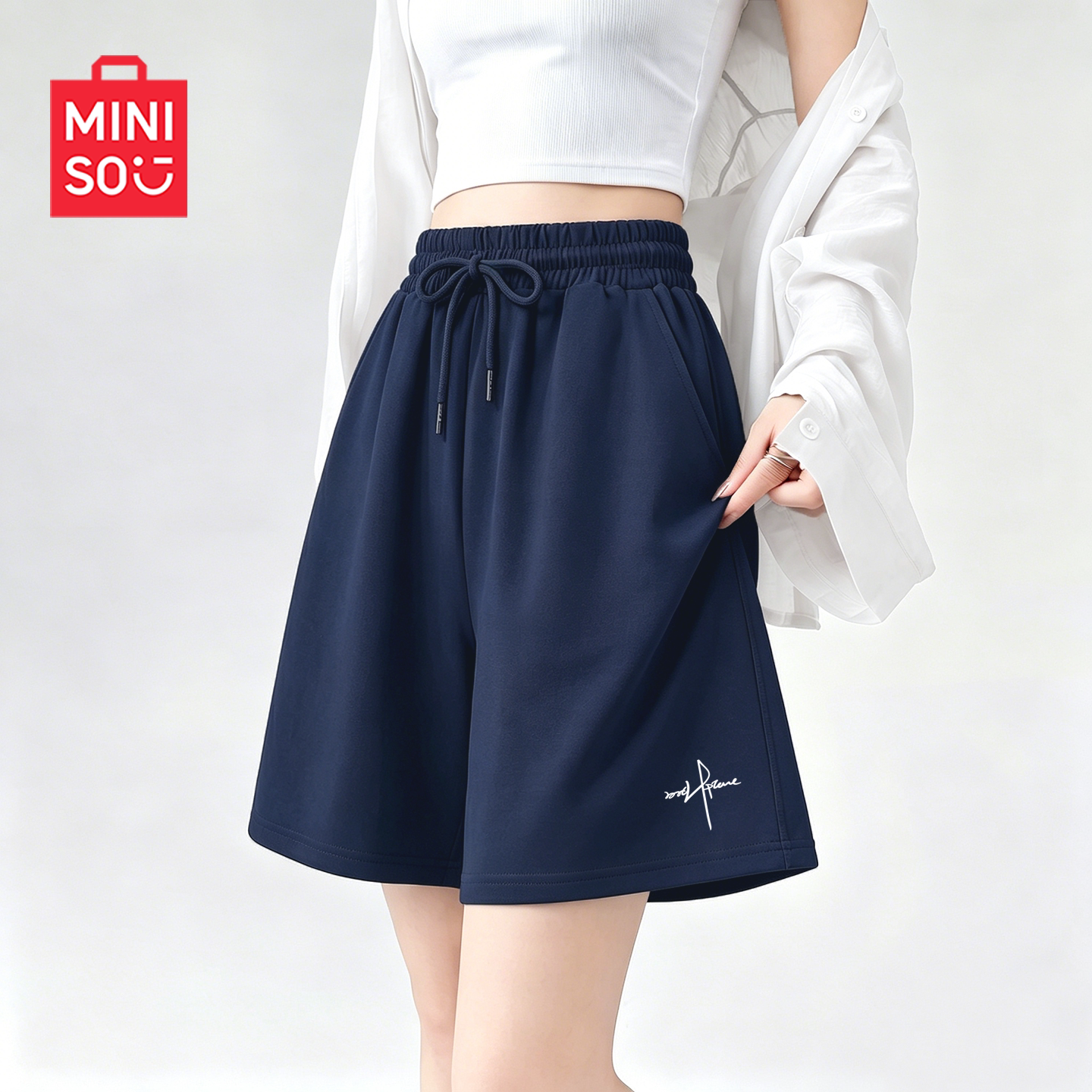 MINISO/名创优品运动短裤女夏季2026新款休闲中裤宽松薄款五分裤J