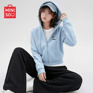 名创优品休闲运动套装女2026新款秋冬开衫阔腿裤高中生冬装女款D