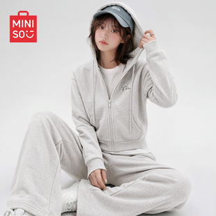 名创优品秋套装女款2026新款初冬短款卫衣阔腿裤小个子运动服女D